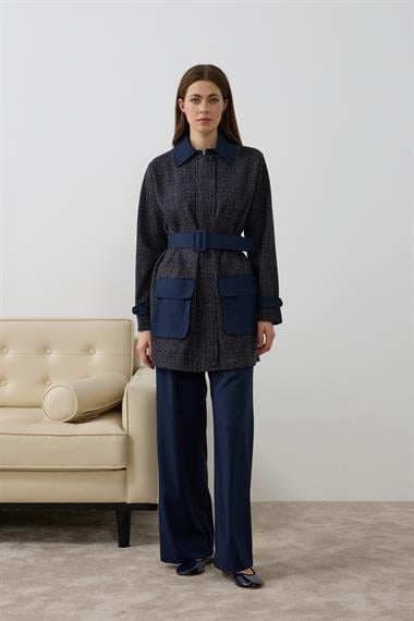 Tale Fermuarlı Garnili Pantolonlu Takım LACİVERT