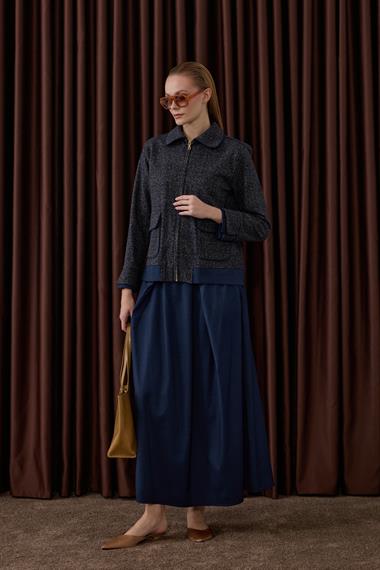 Talia Fermuarlı Garnili Etekli Takım LACİVERT