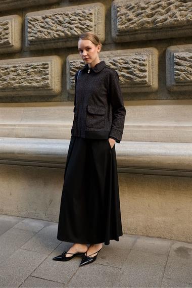 Talia Fermuarlı Garnili Etekli Takım SİYAH