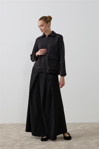 Talia Fermuarlı Garnili Etekli Takım SİYAH