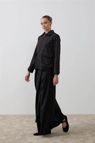 Talia Fermuarlı Garnili Etekli Takım SİYAH