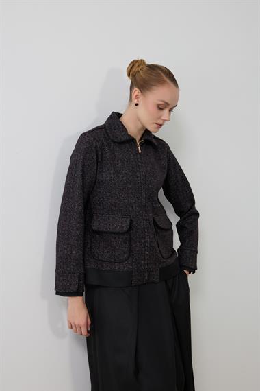 Talia Fermuarlı Garnili Etekli Takım SİYAH