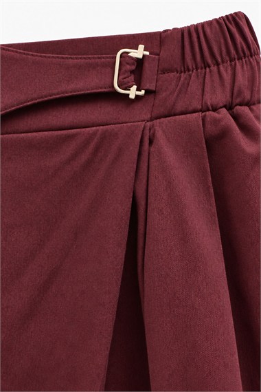 Tokalı Gabardin Pantolon Etek BORDO