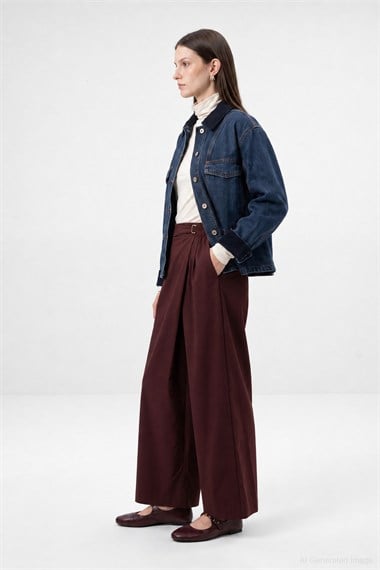 Tokalı Gabardin Pantolon Etek BORDO