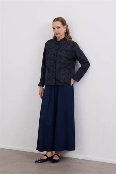 Trace Oval Cepli Düğmeli İçlik Elbiseli Takım LACİVERT