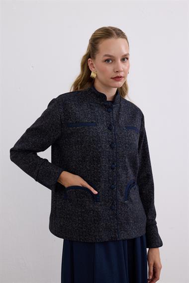 Trace Oval Cepli Düğmeli İçlik Elbiseli Takım LACİVERT