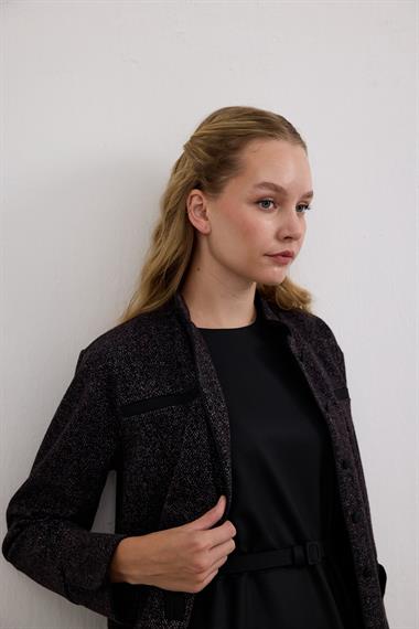 Trace Oval Cepli Düğmeli İçlik Elbiseli Takım SİYAH