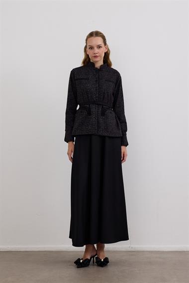 Trace Oval Cepli Düğmeli İçlik Elbiseli Takım SİYAH