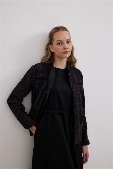 Trace Oval Cepli Düğmeli İçlik Elbiseli Takım SİYAH