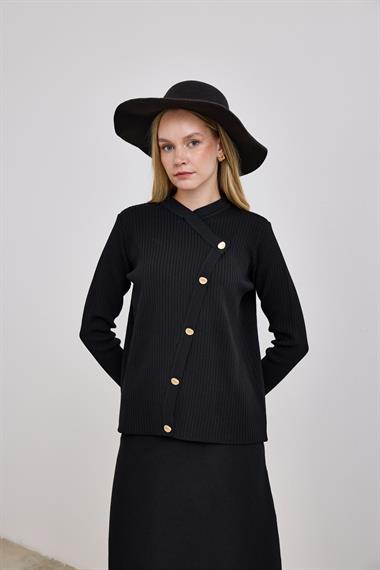 Valery Kruvaze Triko Etekli Takım SİYAH