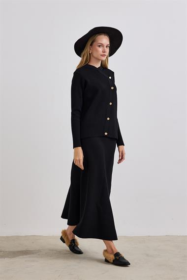 Valery Kruvaze Triko Etekli Takım SİYAH