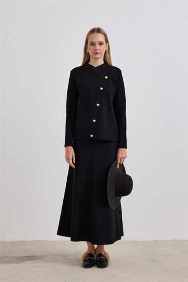 Valery Kruvaze Triko Etekli Takım SİYAH