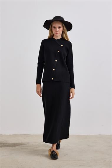 Valery Kruvaze Triko Etekli Takım SİYAH