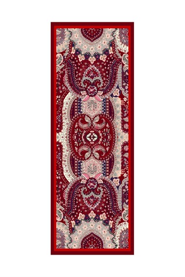 Vintage Desen Baskılı Floş Viskon Şal KIRMIZI