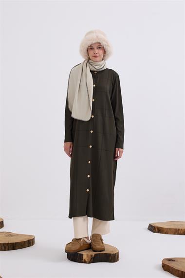 Violet Gold Düğmeli Uzun Triko Hırka HAKİ