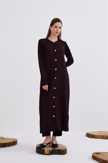 Violet Gold Düğmeli Uzun Triko Hırka KAHVERENGİ