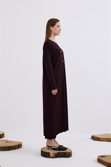 Violet Gold Düğmeli Uzun Triko Hırka KAHVERENGİ