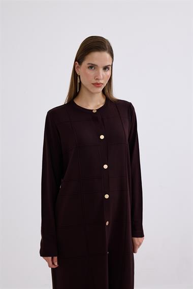Violet Gold Düğmeli Uzun Triko Hırka KAHVERENGİ