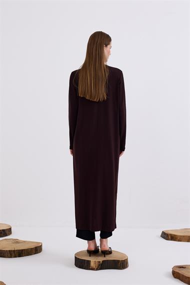 Violet Gold Düğmeli Uzun Triko Hırka KAHVERENGİ