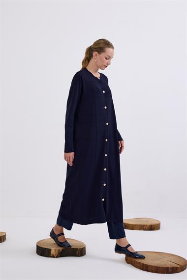 Violet Gold Düğmeli Uzun Triko Hırka LACİVERT