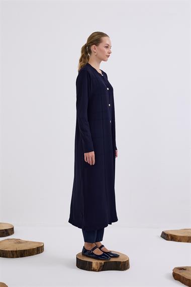 Violet Gold Düğmeli Uzun Triko Hırka LACİVERT