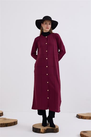 Violet Gold Düğmeli Uzun Triko Hırka MÜRDÜM