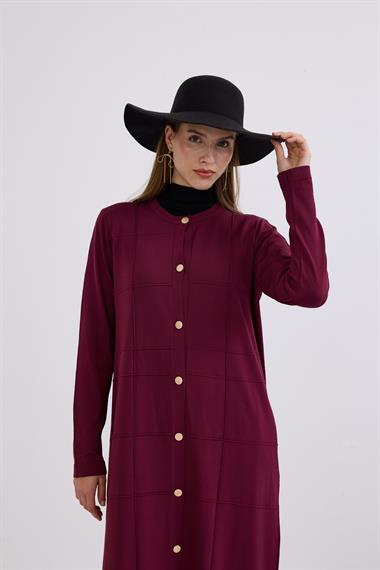 Violet Gold Düğmeli Uzun Triko Hırka MÜRDÜM