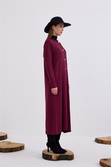 Violet Gold Düğmeli Uzun Triko Hırka MÜRDÜM