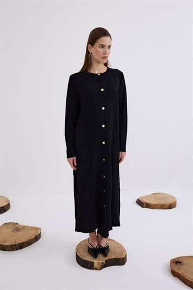 Violet Gold Düğmeli Uzun Triko Hırka SİYAH