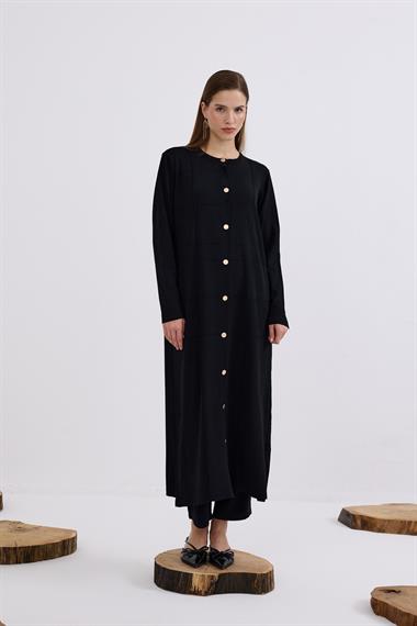 Violet Gold Düğmeli Uzun Triko Hırka SİYAH