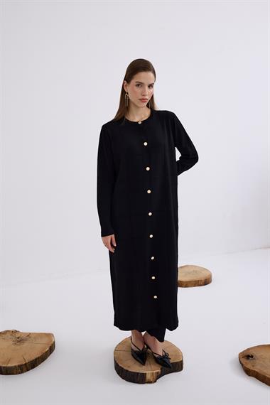 Violet Gold Düğmeli Uzun Triko Hırka SİYAH