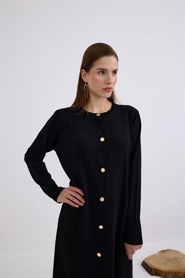 Violet Gold Düğmeli Uzun Triko Hırka SİYAH