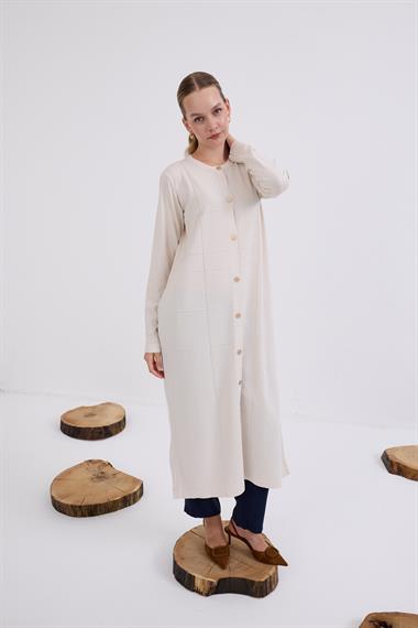 Violet Gold Düğmeli Uzun Triko Hırka TAŞ