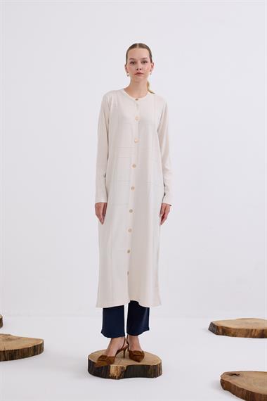 Violet Gold Düğmeli Uzun Triko Hırka TAŞ