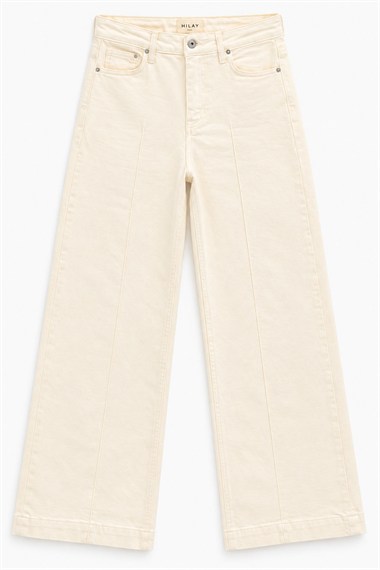Yüksek Bel Önü Çıma Detaylı Likralı Jean Pantolon NATUREL