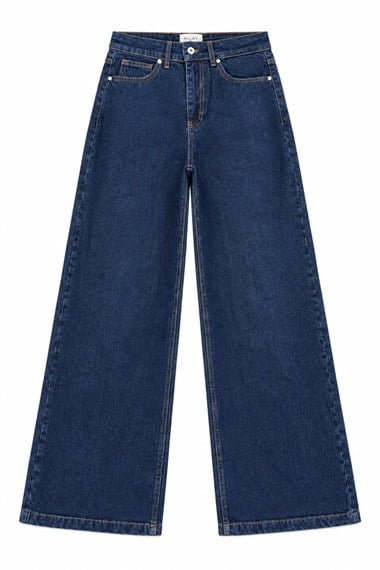 Yüksek Bel Wide Leg Jean Pantolon KOYU LACİVERT