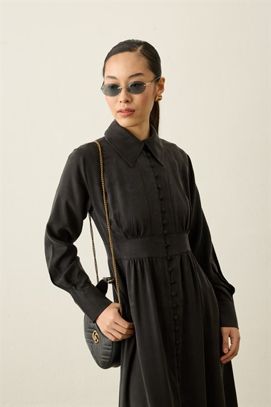 Zegna Britli Beli Korsajlı Lyocell Elbise SİYAH