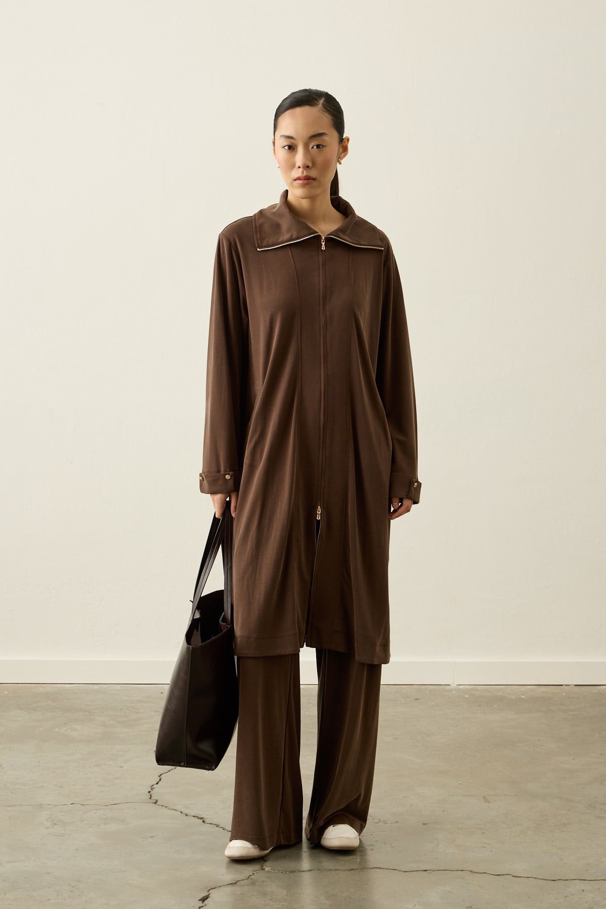 Belisa Fleto Cepli Örme Rayon Pantolonlu Takım KAHVERENGİ