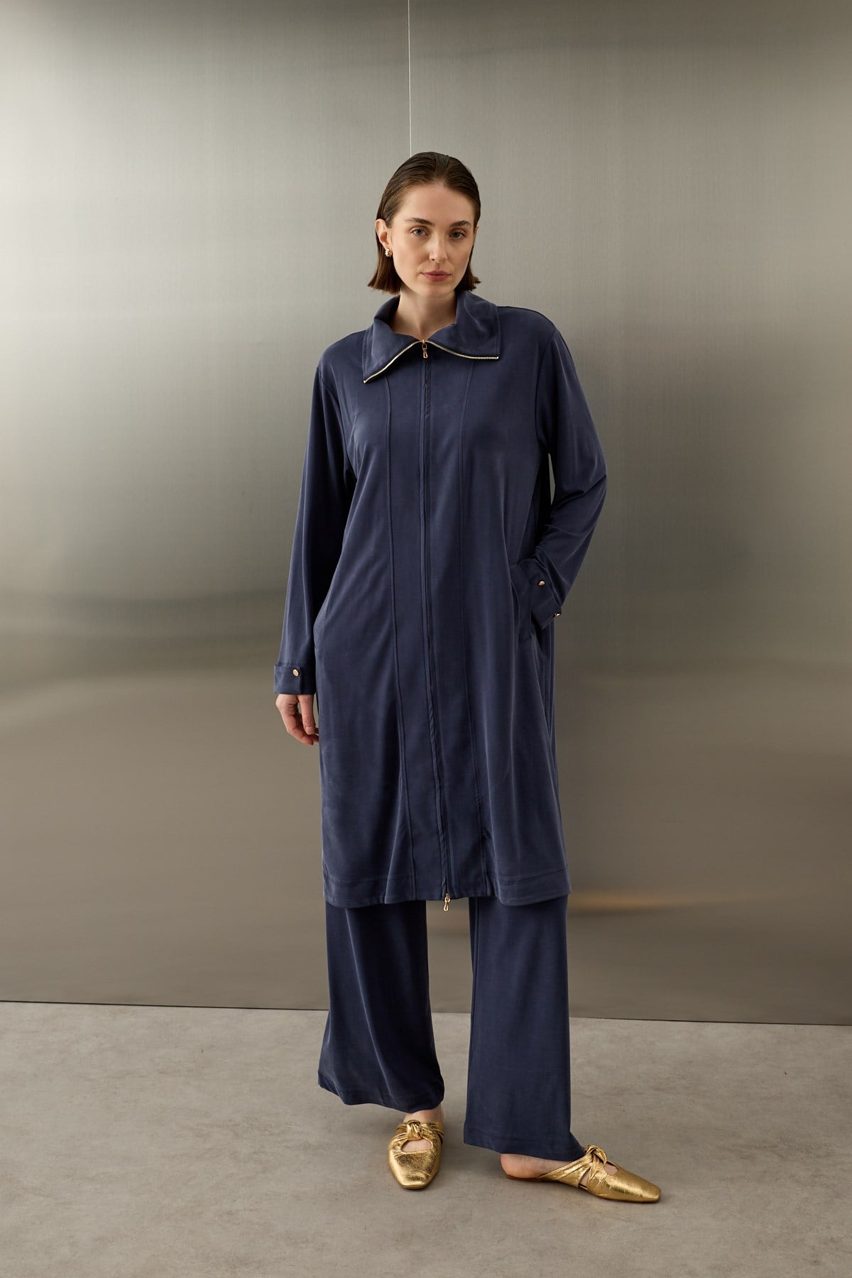 Belisa Fleto Cepli Örme Rayon Pantolonlu Takım LACİVERT