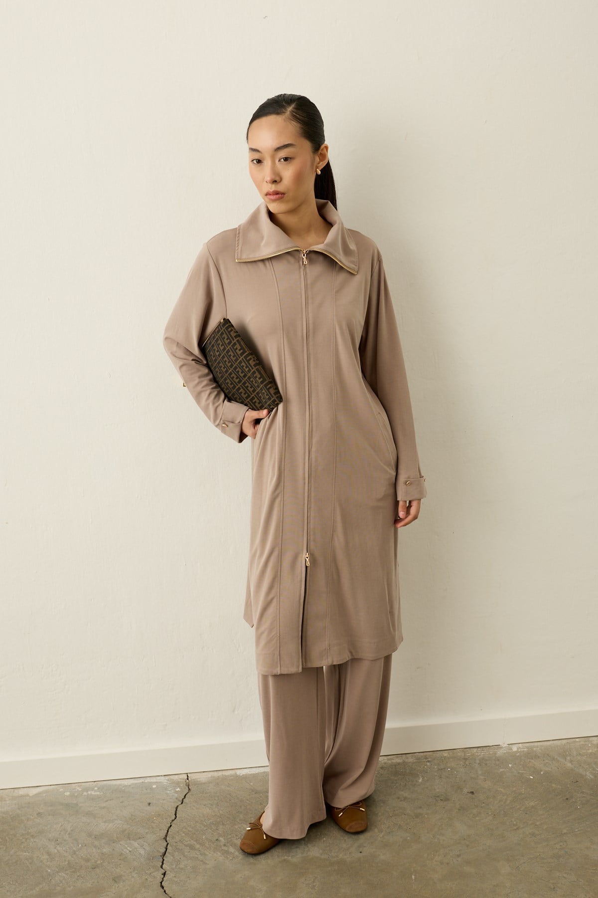 Belisa Fleto Cepli Örme Rayon Pantolonlu Takım VİZON