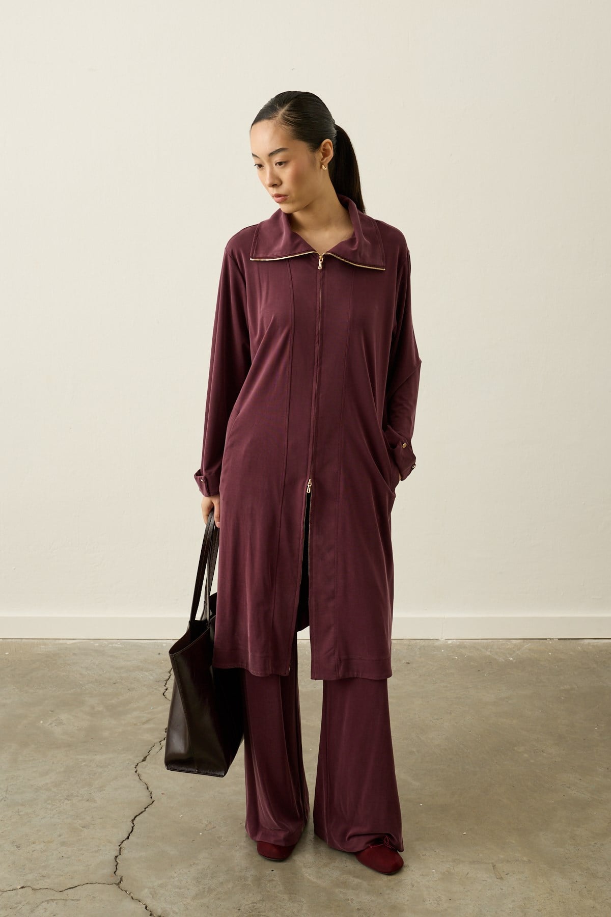 Belisa Fleto Cepli Örme Rayon Pantolonlu Takım MÜRDÜM