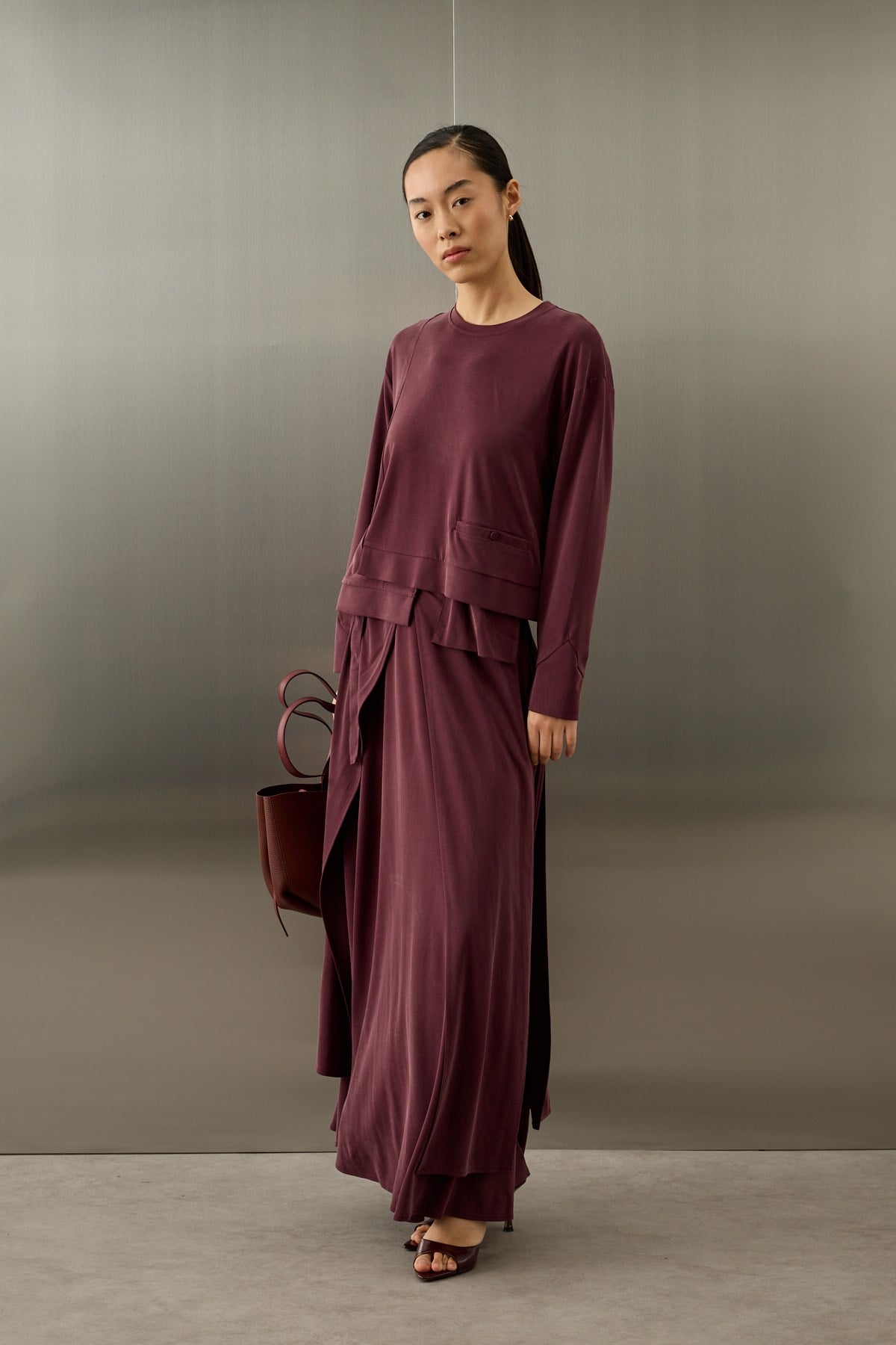 Chelsea Asimetrik Örme Rayon Etekli Takım MÜRDÜM