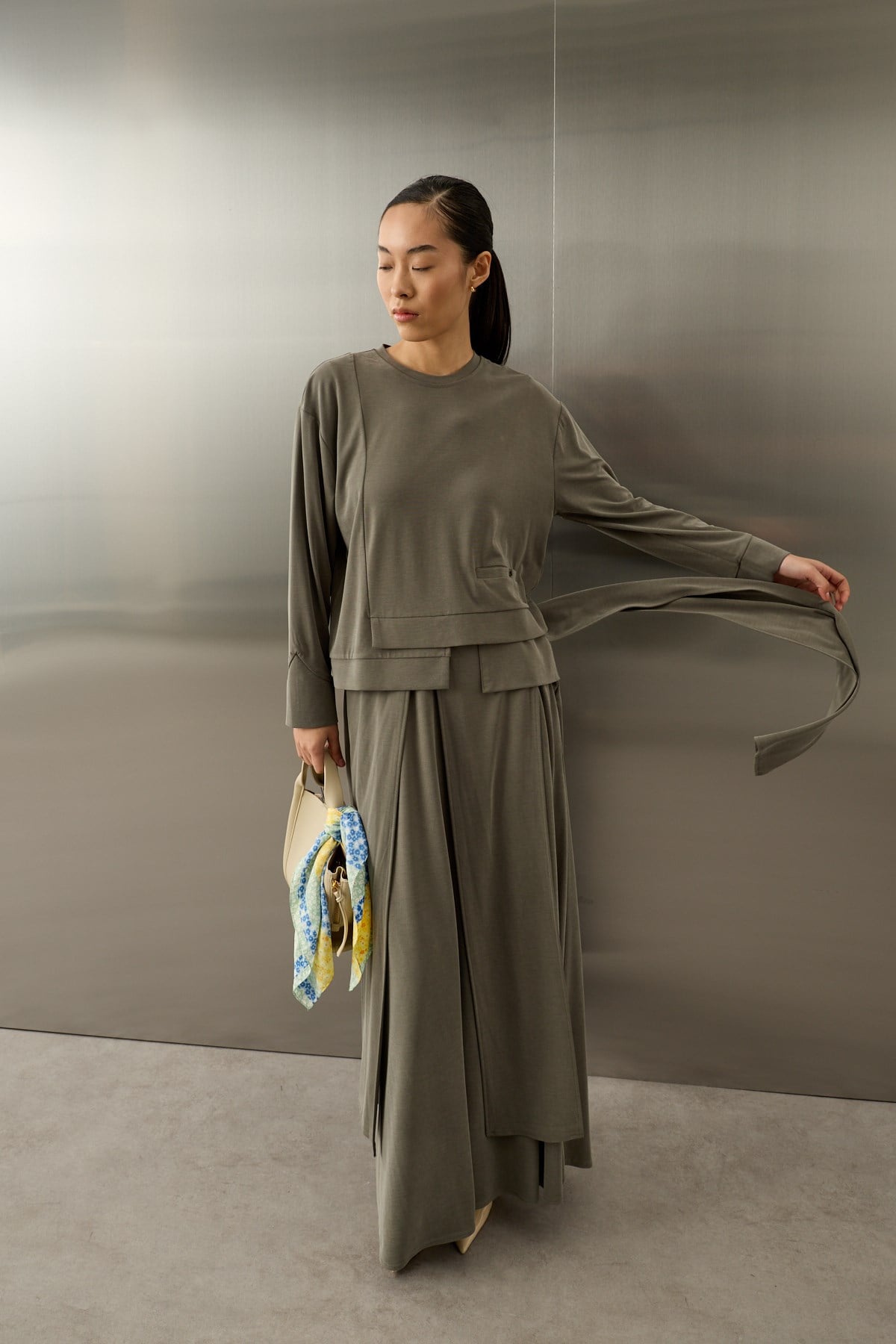 Chelsea Asimetrik Örme Rayon Etekli Takım HAKİ