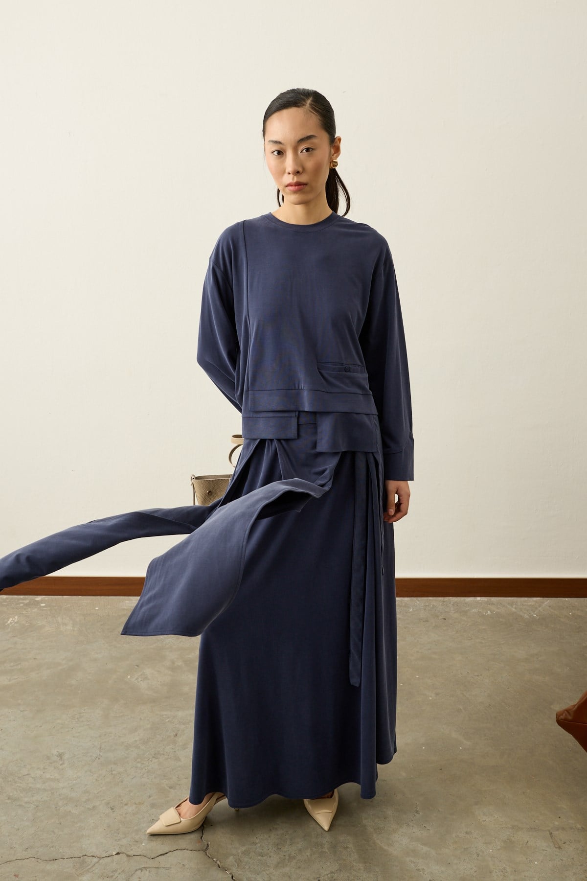 Chelsea Asimetrik Örme Rayon Etekli Takım LACİVERT