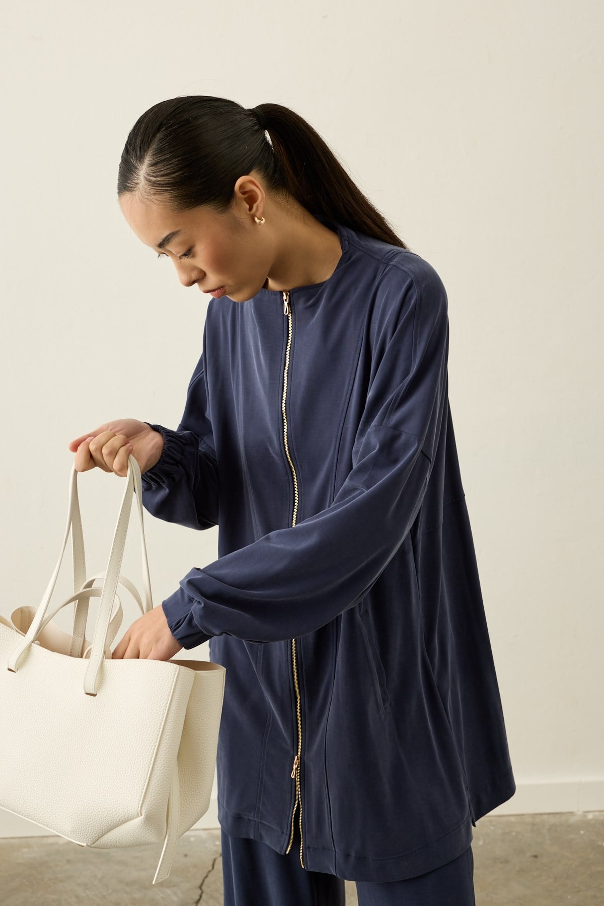 Leila Dikiş Detaylı Örme Rayon Pantolonlu Takım LACİVERT