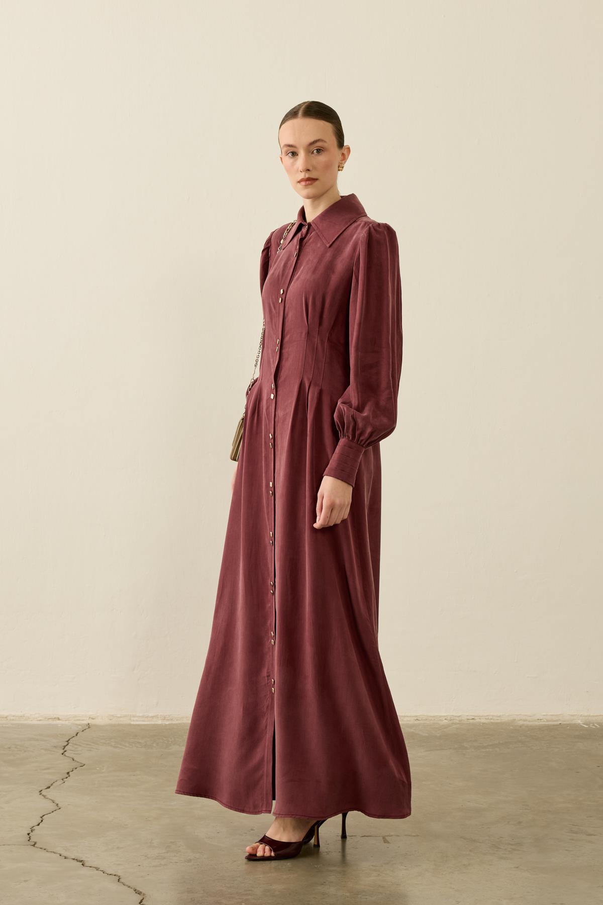 Mari Belden Oturtmalı Lyocell Elbise MÜRDÜM