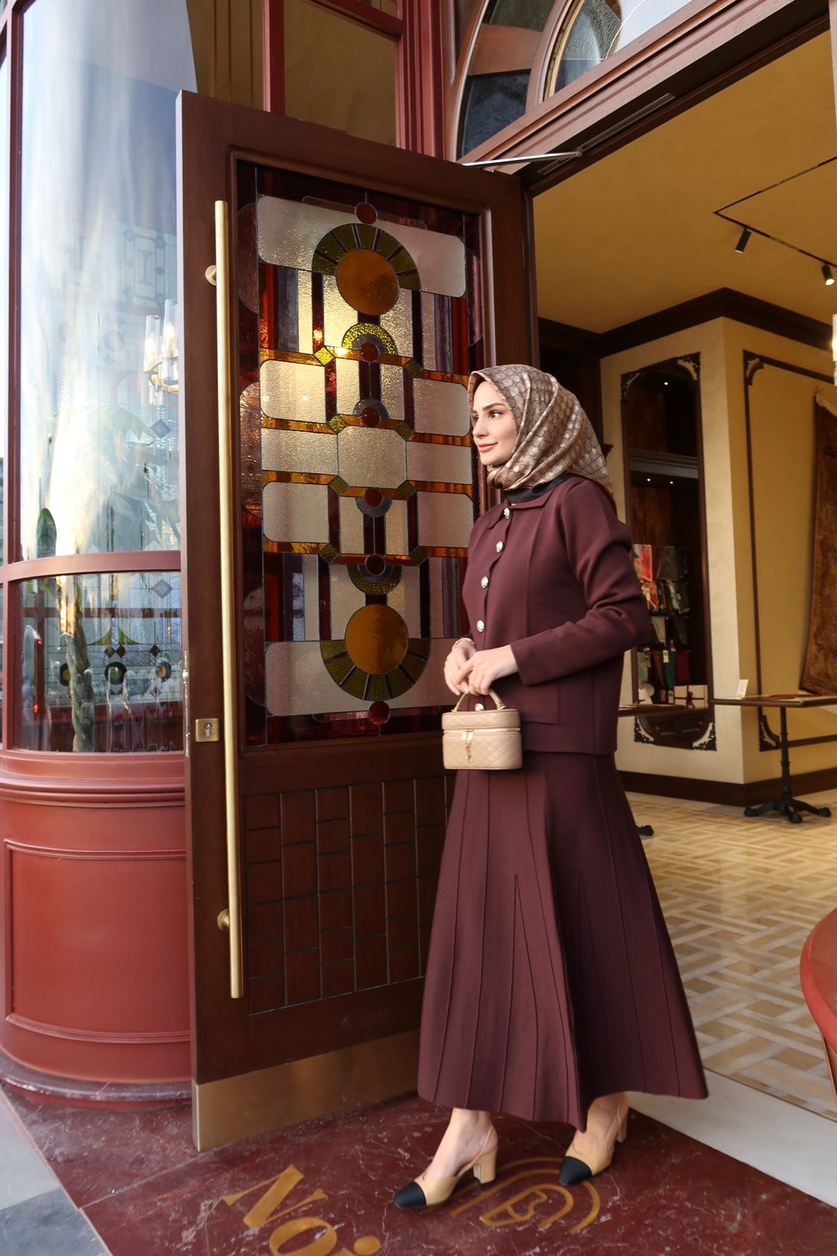 Marin Gold Düğmeli Triko Etekli Takım KAHVERENGİ