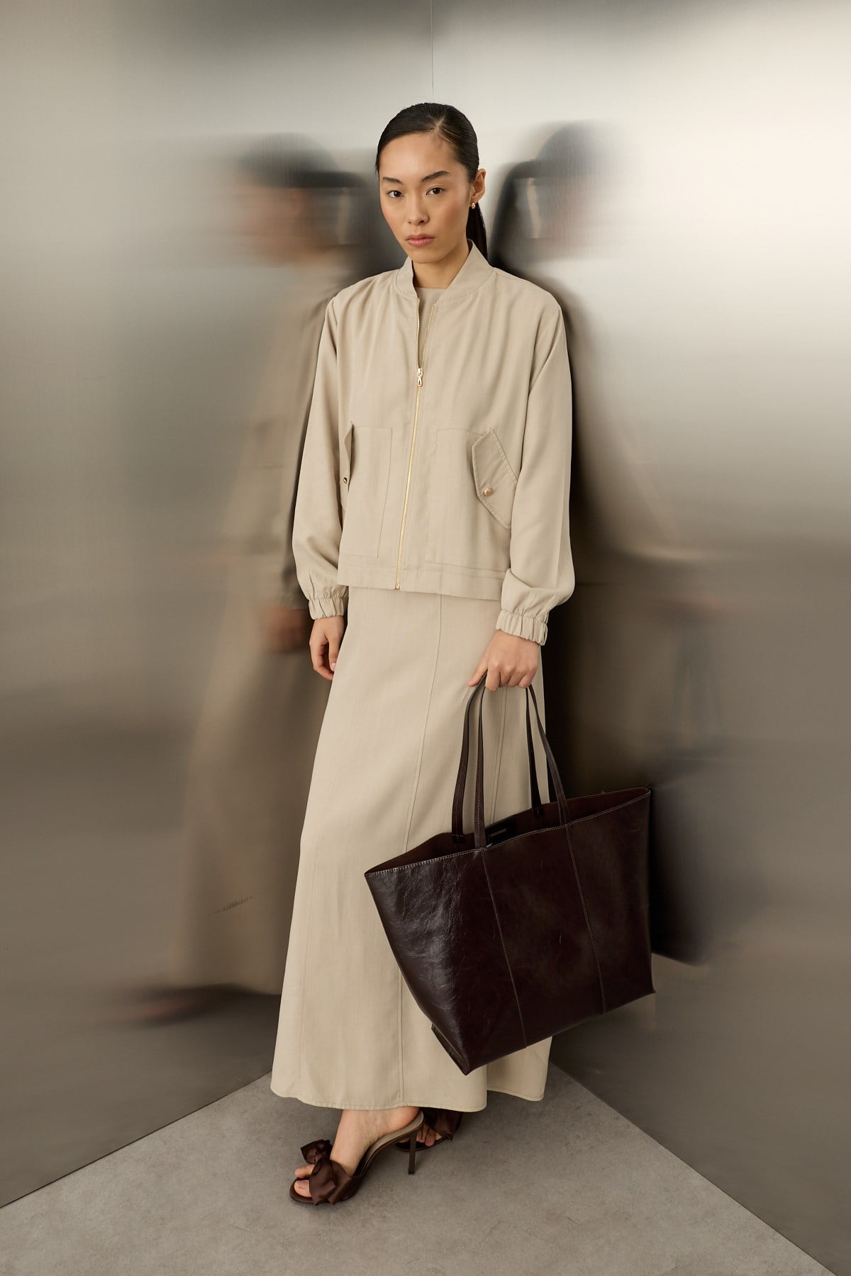 Mona Kolej Yaka Lyocell İçlik Elbiseli Takım TAŞ