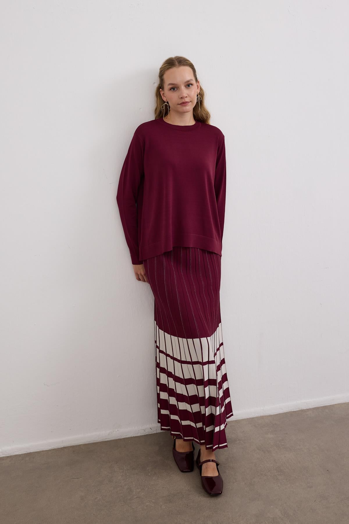 Perla Piliseli Triko Etekli Takım MÜRDÜM