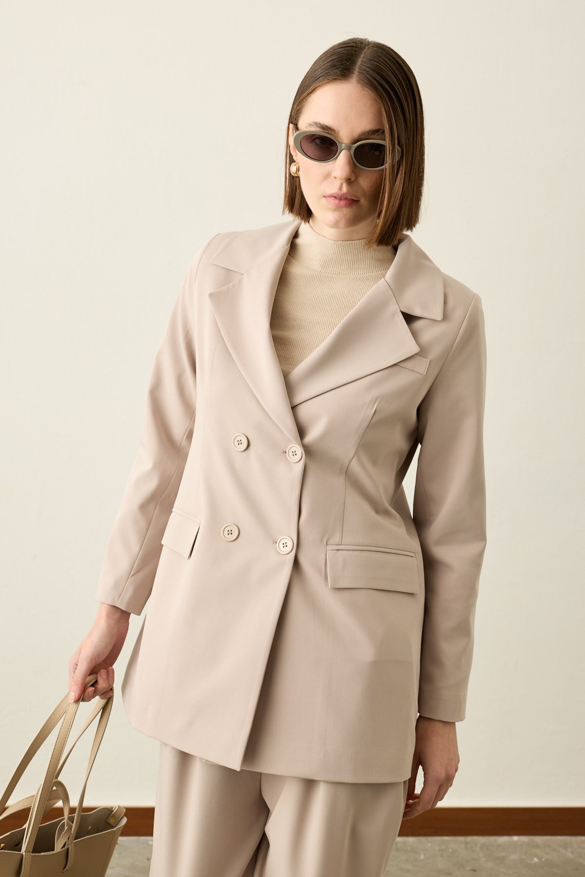 Poliviskon Blazer Düğmeli Ceket BEJ